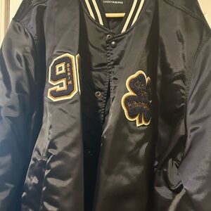 Lucky Brand Black Satin Jacket with Embroidered Patches. Limited Edition.